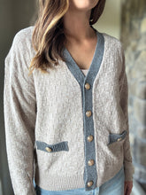 Load image into Gallery viewer, taupe checkered weave button cardigan