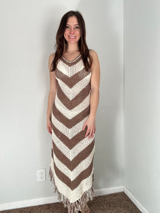 ivory + brown chevy crochet dress