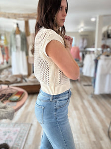 cream crochet knit top