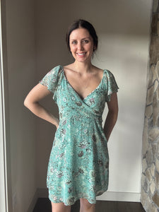 green print flutter dress