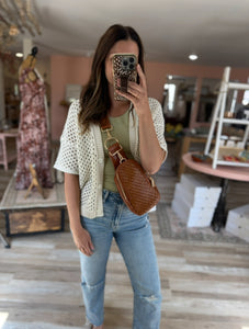 cream crochet short sleeve button cardigan