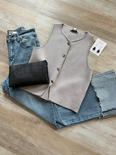 misty grey classic button vest