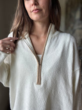 Load image into Gallery viewer, cream quarter zip with khaki contrast