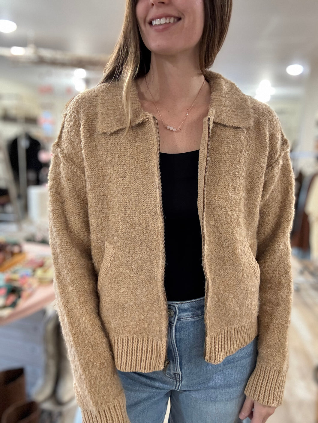honey zip sweater cardigan