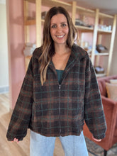 Load image into Gallery viewer, brown + green plaid sherpa jacket