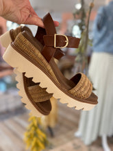 Load image into Gallery viewer, raffia + leather wedge sandals