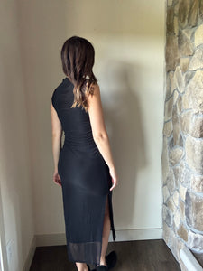 black mesh mock neck dress