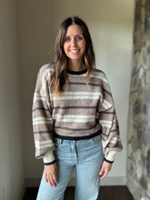 Load image into Gallery viewer, taupe, cream + black stripe loose fit sweater