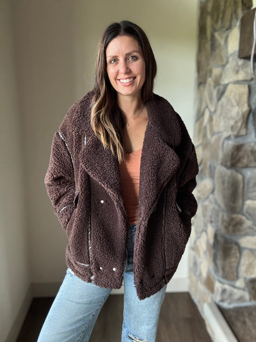 z supply dark chocolate ari sherpa coat