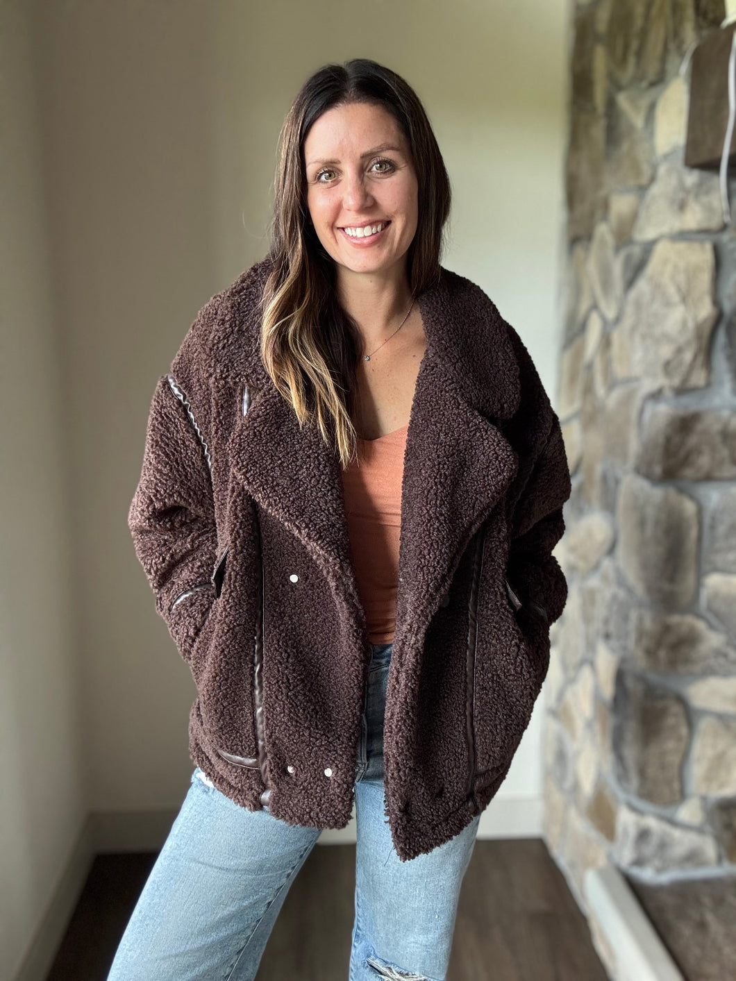z supply dark chocolate ari sherpa coat