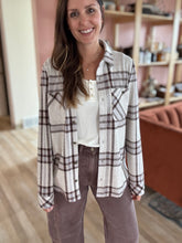 Load image into Gallery viewer, soft brown + sky plaid flannel shirt