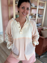 Load image into Gallery viewer, ivory + blush floral stripe hoodie