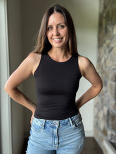 Load image into Gallery viewer, black soft boat neck tank top
