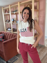 Load image into Gallery viewer, USA flag embroidered sweater tank
