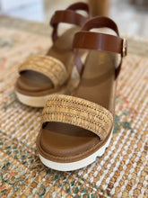 Load image into Gallery viewer, raffia + leather wedge sandals