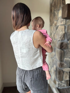 white eyelet cropped tank