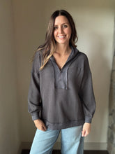 Load image into Gallery viewer, charcoal ribbed quarter zip