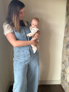 denim button down overall jumpsuit