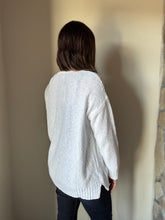 Load image into Gallery viewer, white classic cotton v-neck textured sweater