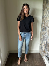 Load image into Gallery viewer, judy blue medium vintage wash frayed kick flare jeans