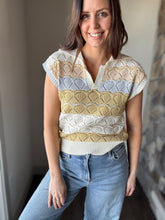Load image into Gallery viewer, avocado stripe crochet top