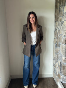 olive brown ruched blazer