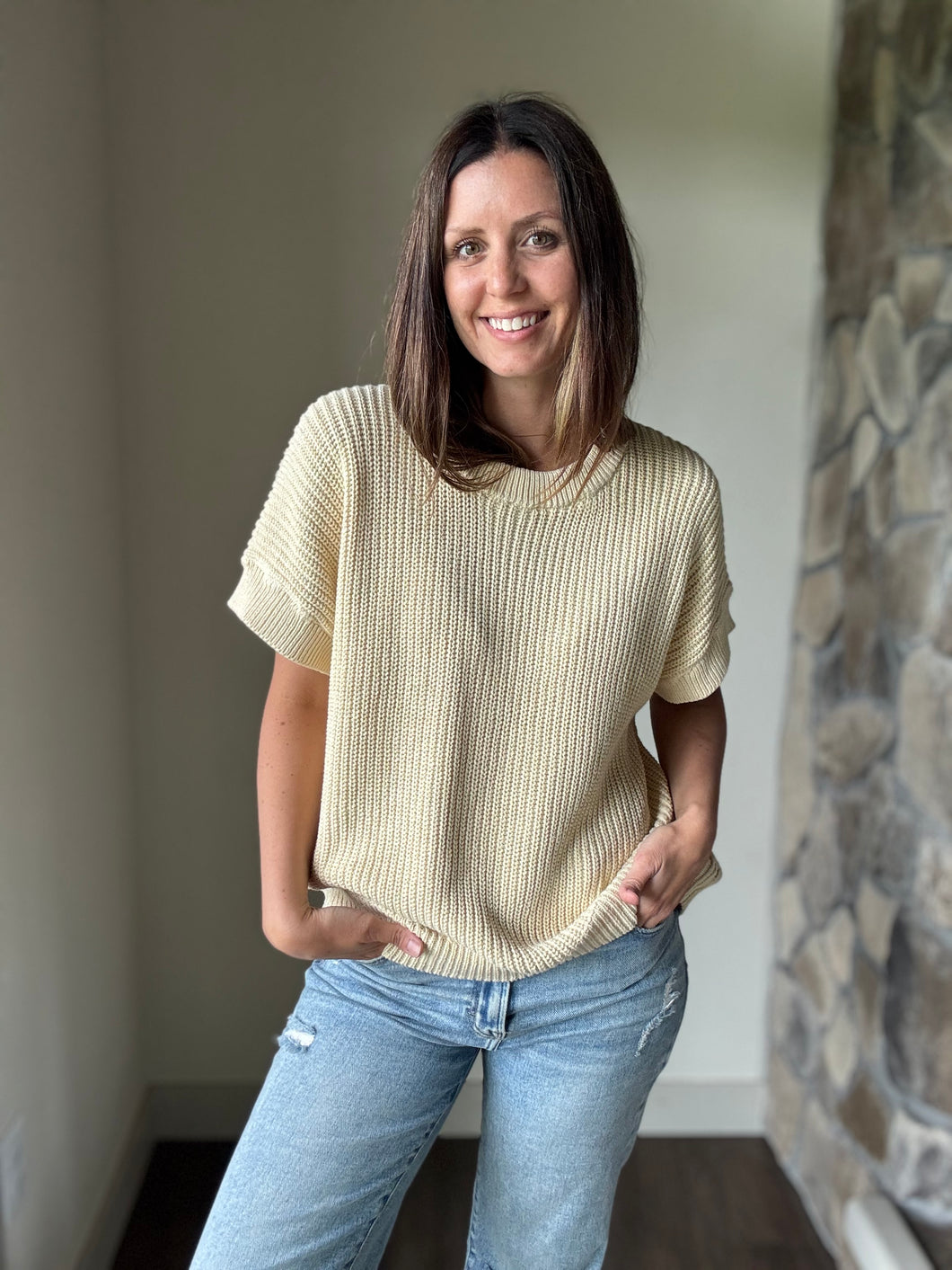 buttercream short sleeve relaxed sweater