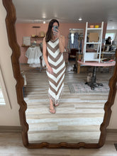 Load image into Gallery viewer, ivory + brown chevy crochet dress