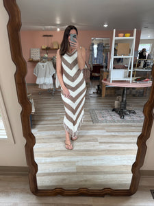 ivory + brown chevy crochet dress