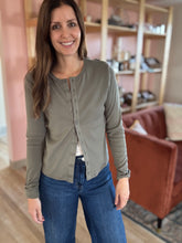 Load image into Gallery viewer, dusty olive button down cardigan
