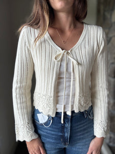 ivory tie front cotton cardigan