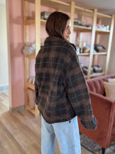 Load image into Gallery viewer, brown + green plaid sherpa jacket