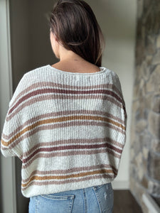 white rose striped relaxed sweater
