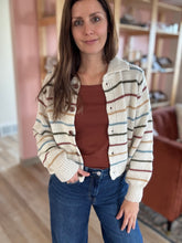 Load image into Gallery viewer, retro fall stripe button cardi