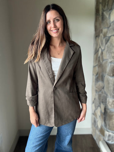olive brown ruched blazer