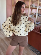 Load image into Gallery viewer, missy butter yellow + brown polka dot sweatshirt