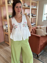 Load image into Gallery viewer, embroidered floral tie front peplum top