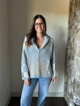 Load image into Gallery viewer, blue + gold printed button cardigan