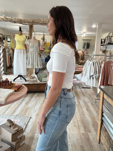 off white asymmetrical twist ribbed top