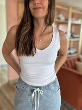 Load image into Gallery viewer, white v-neck double layer tank