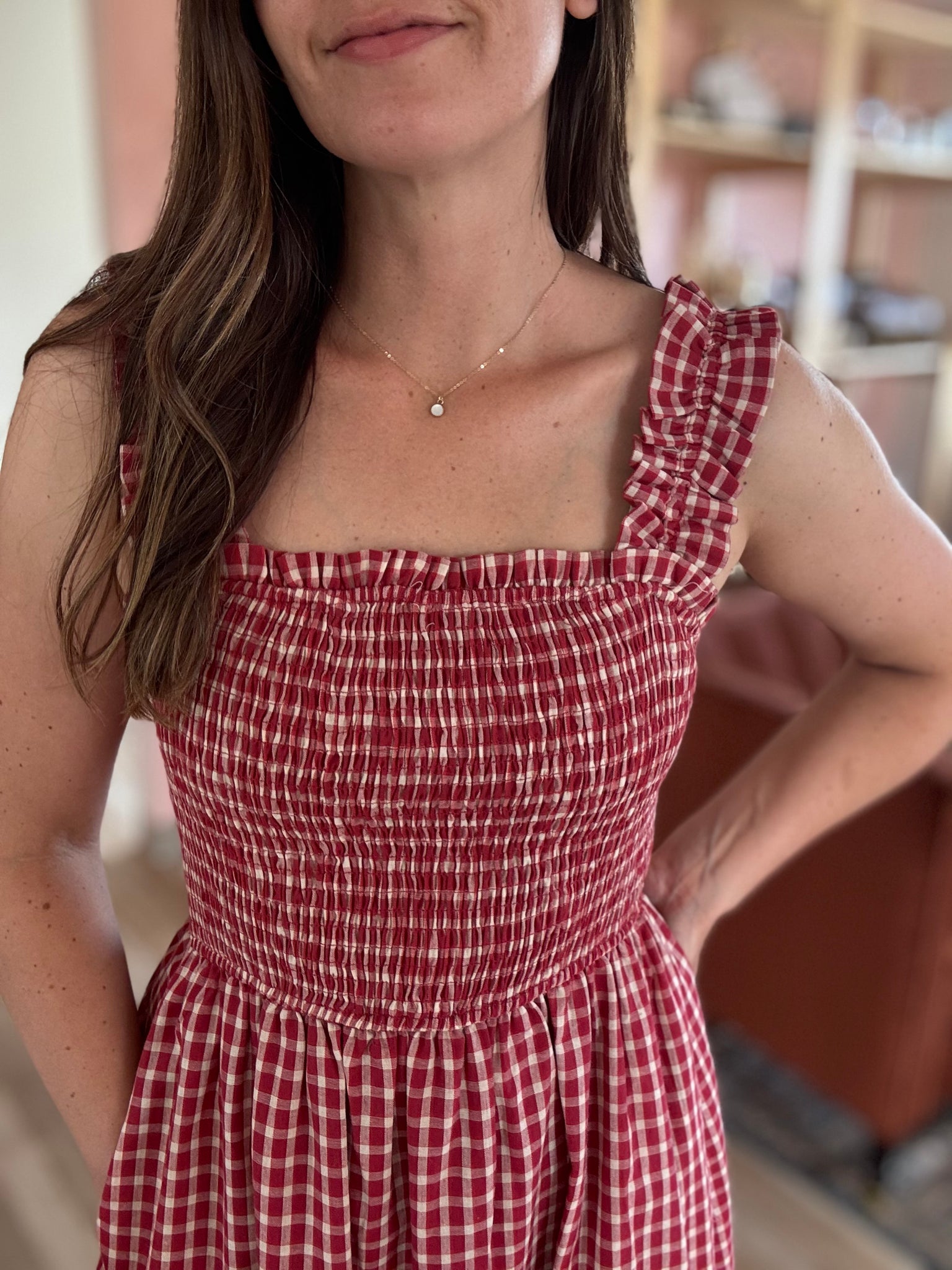 red gingham tiered midi dress – Cloth + Stone