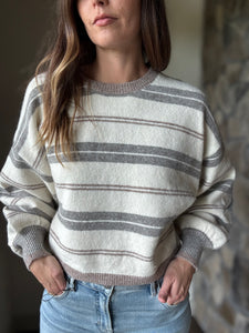 cream + stone stripe loose fit sweater