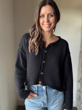 Load image into Gallery viewer, easy days off black button down cardigan