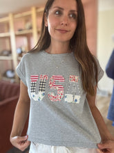 Load image into Gallery viewer, USA floral patchwork soft grey tee