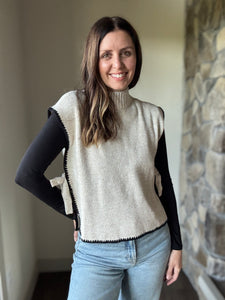 oatmeal mock neck with black trim