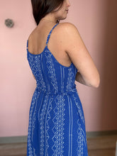 Load image into Gallery viewer, blue embroidered tie detail dress