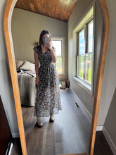 Load image into Gallery viewer, charcoal blue floral midi dress