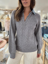 Load image into Gallery viewer, grey chunky sweater with denim contrast