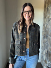 Load image into Gallery viewer, forest green + gold plaid jacket