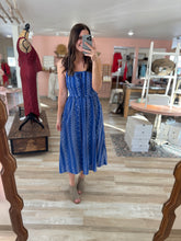 Load image into Gallery viewer, blue embroidered tie detail dress